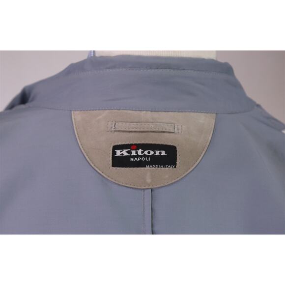 Kiton Gray Wool Mohair Trench Overcoat Coat Suede Trim Eu 56 - US 46 - Picture 7 of 9